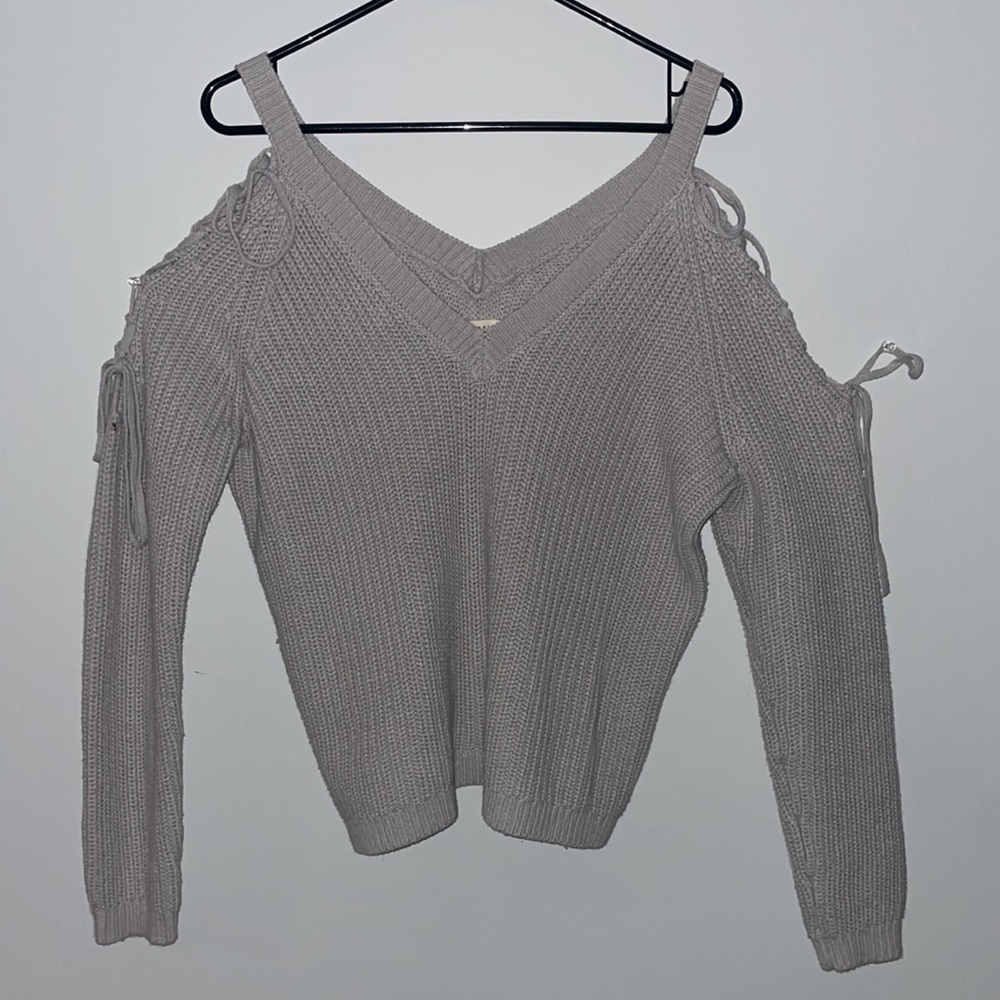 Pacsun Grey Knit Sweater, Lace-up shoulder detail